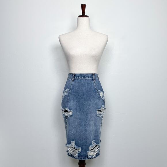 One Teaspoon Freelove Distressed Denim Pencil Skirt Size 25 - Picture 13 of 14